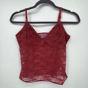 Edikted Womens Red Sheer Floral Lace Tank Cami Sz M Crop Y2K Coquette Romantic